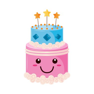 Doğum günü pastası Kawaii nefis izole edilmiş tasarım