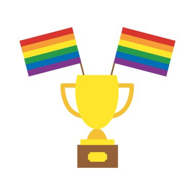 Gökkuşağı kurdeleli bir kupa zaferi ve dahil edilmeyi simgeliyor.