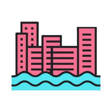 Şehir silueti ve nehir boyunca binalar