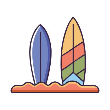 Kumda duran iki renkli sörf tahtası