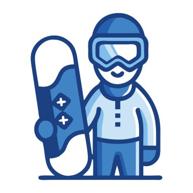 Kış sporu kıyafeti giyen snowboardcu harekete hazır.