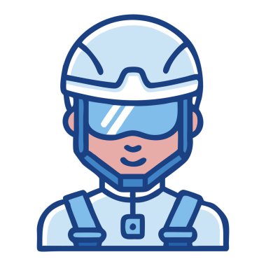 Kış sporları için koruyucu gözlüklü ve kasklı bir adam.