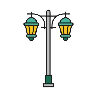 İki parlayan feneri olan çağdaş şehir sokak lambası.