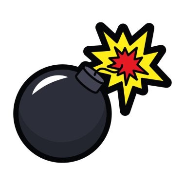 Fitili ve patlama etkisi olan siyah bir çizgi film bombası.