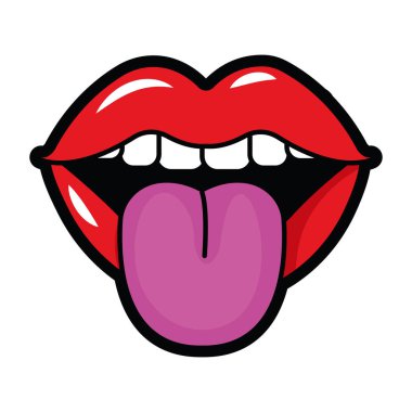 Komik kırmızı dudaklar çizgi roman tarzında dili dışarı çıkarıyor.
