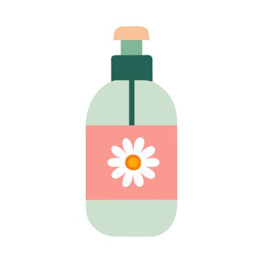 İçinde çiçek desenli toner bulunan cam şişe izole edilmiş vektör çizimi