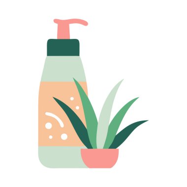 Pompa şişesi bitkisel yapraklarla izole edilmiş vektör çizimi