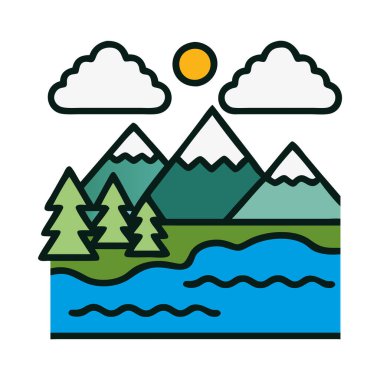 Huzurlu bir göl. Dağ manzaralı. Manzaralı ve doğal güzellikleri temsil ediyor.