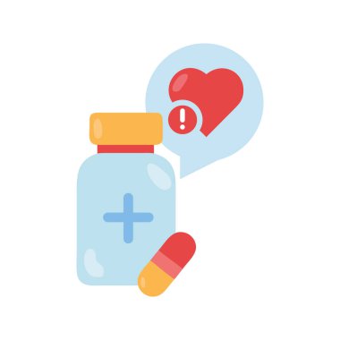 Kardiyovasküler hastalıklar için kalbi olan ilaç şişesi.