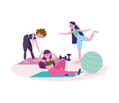 Spor salonunda egzersiz yapan bir grup kadın.
