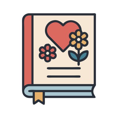 Kalp dekorasyonlu kapalı şiir kitabı. Romantik şiir.