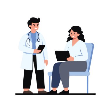 Doktor, klinik ortamdaki bir hastanın tıbbi kayıtlarını inceliyor.