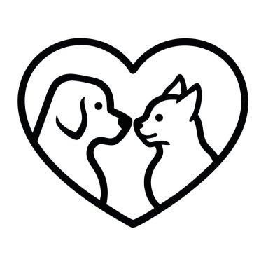 Kalp şeklinde bir ikon, kedi ve köpek sevgisi ve arkadaşlık.