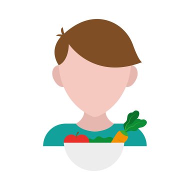 Sebze ikonuyla sağlıklı beslenen kişi