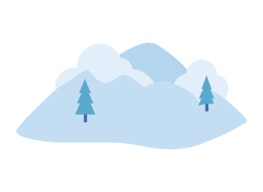 Kar yığınları karlı ağaçlarla kaplı.