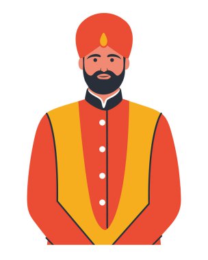 Hintli damat. Kıyafet ve türban giymiş.