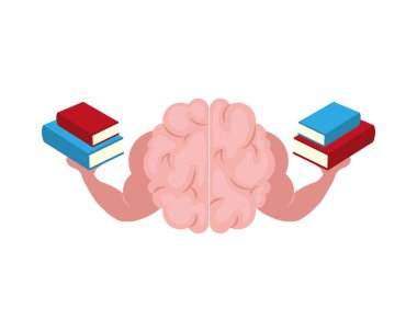 Güçlü Zihin Beyni bilgeliği simgeleyen kitapları kaldırır