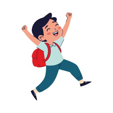 En iyi öğrenci elinde kupayla koşuyor.