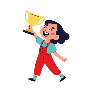 En iyi öğrenci bir kupayla atlıyor.