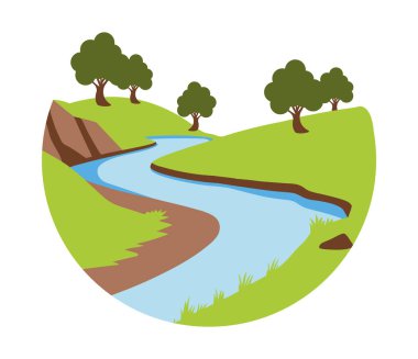 Dolambaçlı bir yolu olan nehir kıyısı.