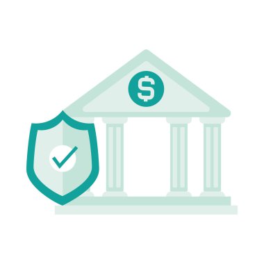 Para Garantili Banka Binası Güvenlikli Finans Simgesi Kalkan Vektör Kurumu Güven Sembolü