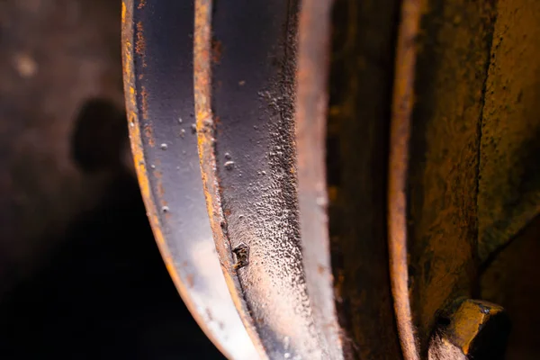 Puleggia Con Corrosione Negli Incavi Primo Piano Vecchio Trattore Doppia — Foto Stock