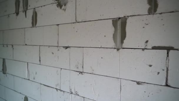 Smooth Movement Camera Wall Aerated Concrete Block Close Bare Walls — Stock Video
