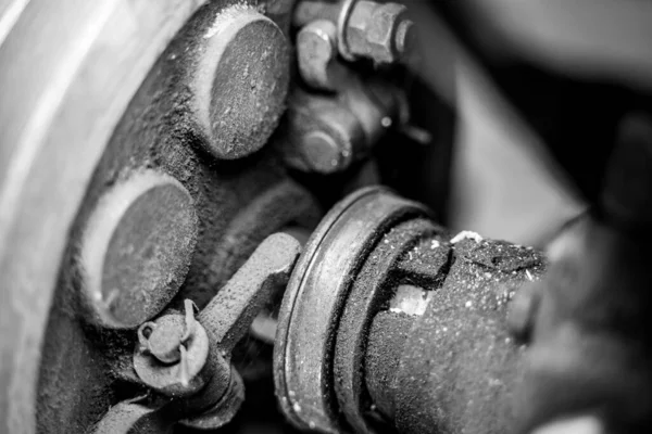 stock image Pulley driven walk-behind tractor close-up. Old agricultural machinery