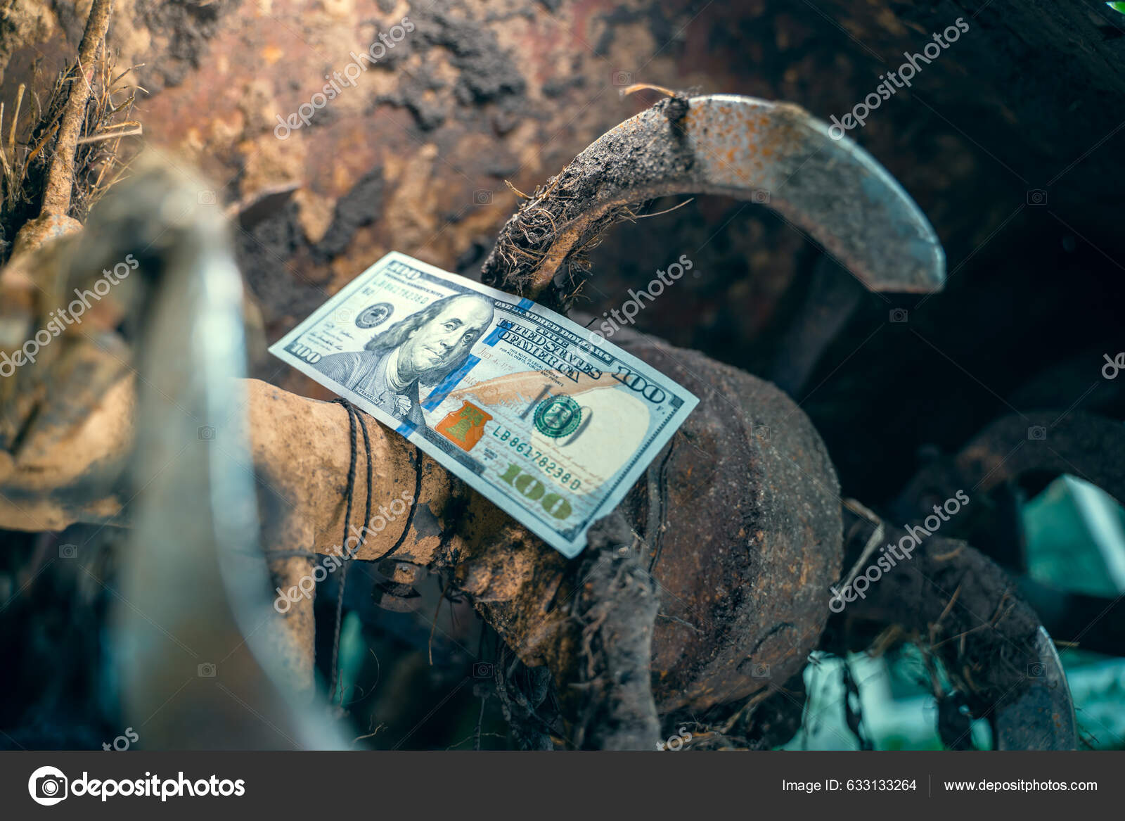 Hundred Dollar Bill Dirty Tractor Rototiller Close Rotary Tiller