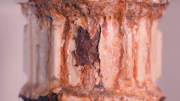 Iron Old Heating Pipe Corrosion Smudges Close Blurred Background Smooth — Video