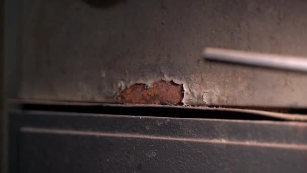 Spot Rust Gray Metal Part Corrosion Damage Temperature Changes Moisture — Stockvideo