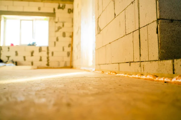 Light Beam Oriented Strand Board Subfloor First Leveling Layer Osb — Stock Photo, Image