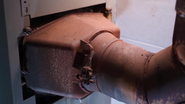 Air Damper Chimney Boiler Close Rusty Iron Pipe Attached Solid — Stockvideo