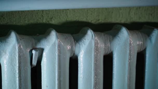 Cast Iron Sectional Blue Heating Radiator Close Smooth Parallax Outdated — Stockvideo
