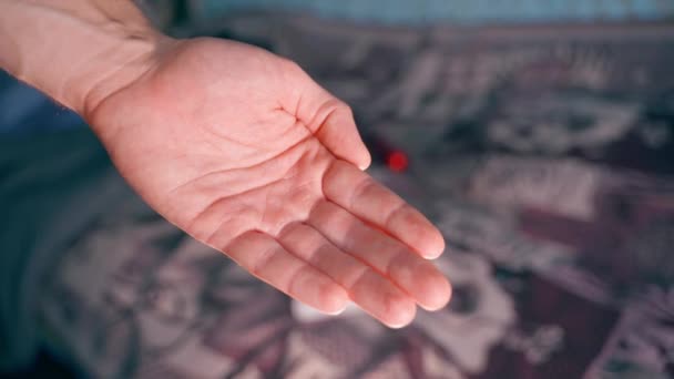 Hand Squeezes Large Brown Pill Close Blister Taking Prophylactic Vitamin — Vídeos de Stock