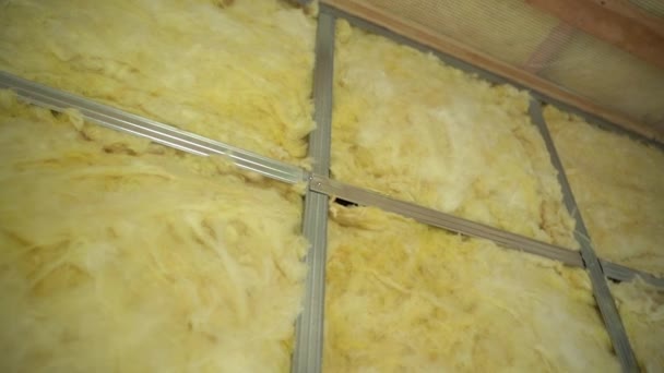 Frame Wall Filled Glass Wool Cavities Plasterboard Wall Filled Mineral — Wideo stockowe