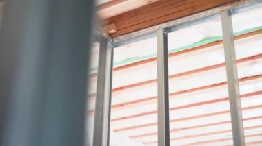 Prepared frame from U profile for plasterboard sheathing. Design for interior partition. Smooth camera movement. Repair and redevelopment in the room. Construction of a private house. High quality