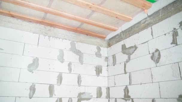 Murs Nus Plafond Sous Toit Une Maison Privée Inachevée Mur — Video