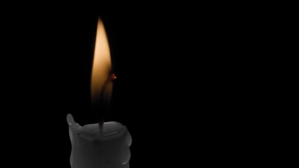 Candle Fire Close Black Background Paraffin White Candle Burns Dark — Stock Video