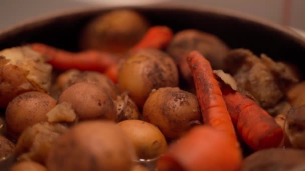 Havuç Patatesler Yakın Plan Bir Kazanda Kaynatıldı Yüksek Kaliteli Fullhd — Stok video