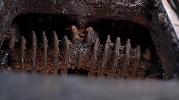 Wnętrza Kotła Grzewczego Paliwo Stałe Zbliżenie Złoża Węgla Ścianach Pieca — Wideo stockowe