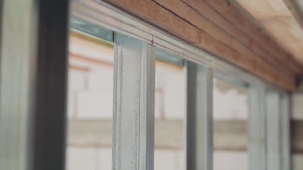 Frame Made Galvanized Metal Beams Drywall Close High Quality Fullhd — Stock Video