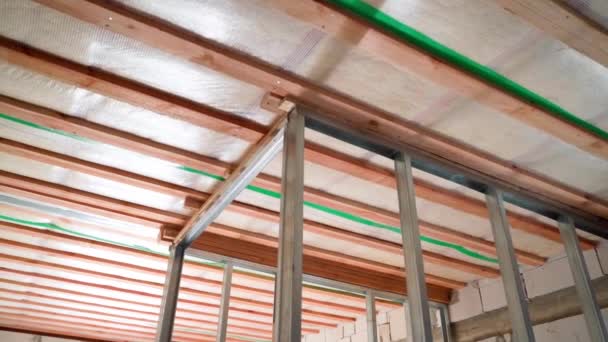 Estrutura Metálica Preparada Para Construção Uma Parede Drywall Movimento Suave — Vídeo de Stock