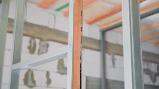 Perfil Galvanizado Metal Para Drywall Parede Armação Dentro Casa Paredes — Vídeo de Stock