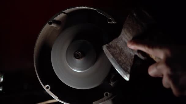 Sharpened Abrasive Wheel Grinder Dark Close High Quality Footage — Stock Video