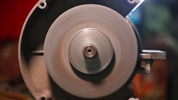 Abrasive Wheel Spinning Close Grinding Machine Universal Grinder Workshop High — Stock Video
