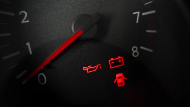 Tacômetro Carro Não Iniciado Com Ícones Quando Ignição Está Ligada — Vídeo de Stock