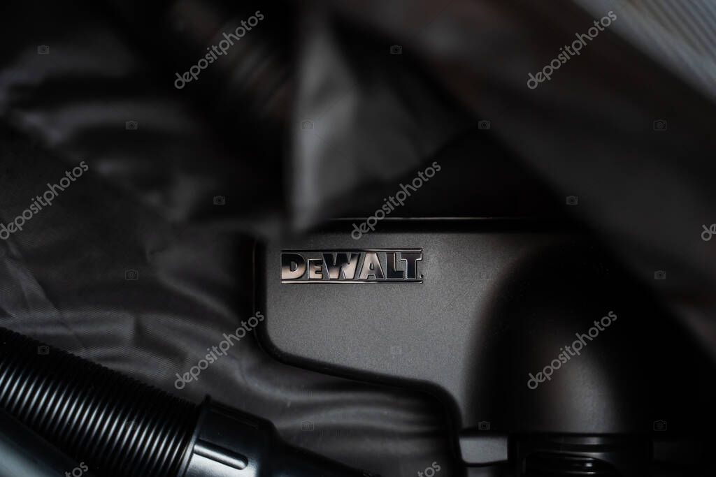 Kyiv, Ukraine - February 25, 2025: Dewalt logo on a floor vacuum cleaner nozzle.