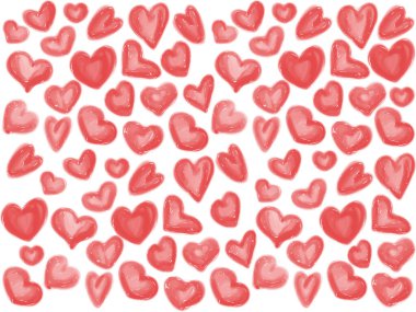 Kırmızı suluboya stili vektör kalp kalıbı, kırmızı beyaz kalp arka planı