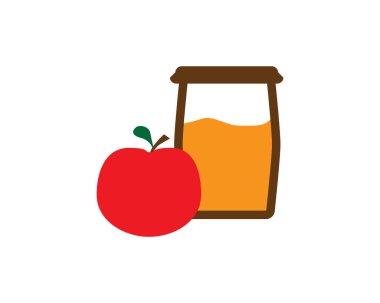 Beyaz arkaplanda kırmızı elma ve bal kavanozu düz çizim